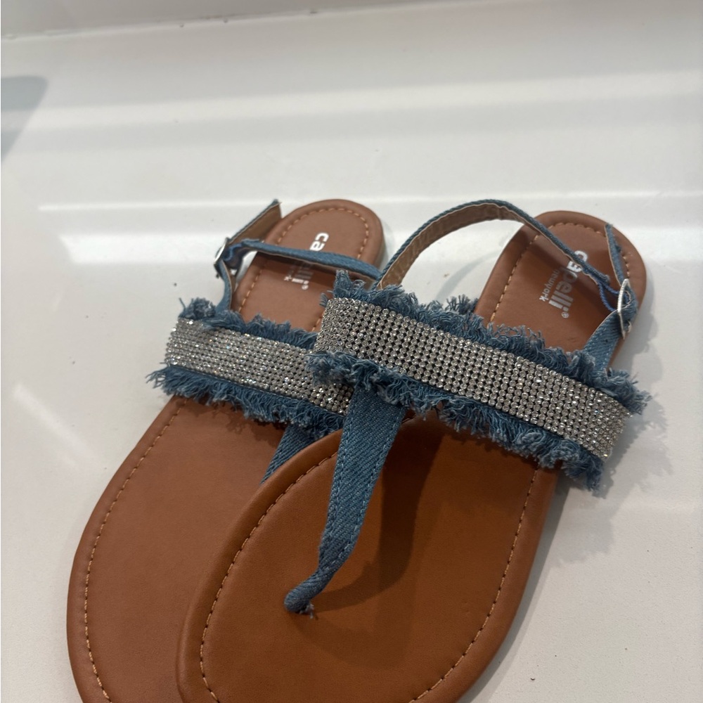Brown and Blue Sandals with Rhinestone Strap